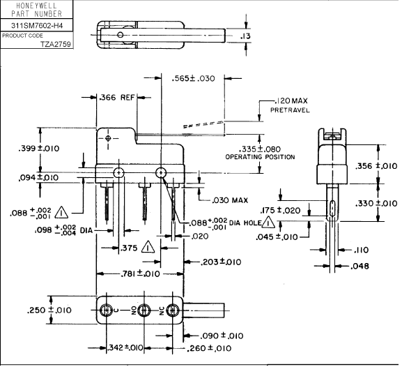 311SM7602-H4 基本/快动/限制开关 BASIC SW SPDT 5A 30VDC Lvr Qck Conect 产品图