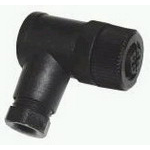 66195045-001 连接器：超声波距离探测 The 66195045-001 is a M12 plastic angled 5-pin female connector with 5 screw terminals. product photo