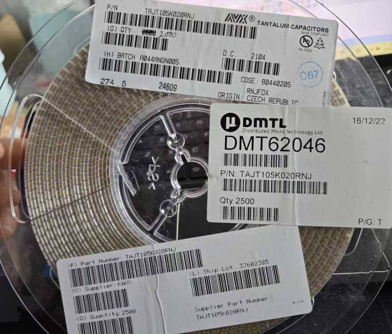TAJT105K020RNJ Cap Tant Solid 1uF 20V T CASE 10% (3.5 X 2.8 X 1.2mm) Inward L SMD 3528-12 9 Ohm 125°C product photo